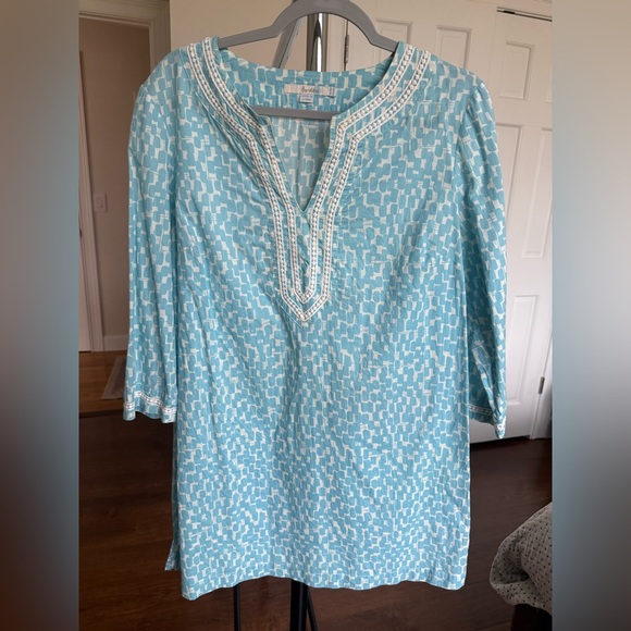 Boden Tops - Boden Light Blue and White Tunic/Kaftan/Pool Coverup with Embroidery 12R